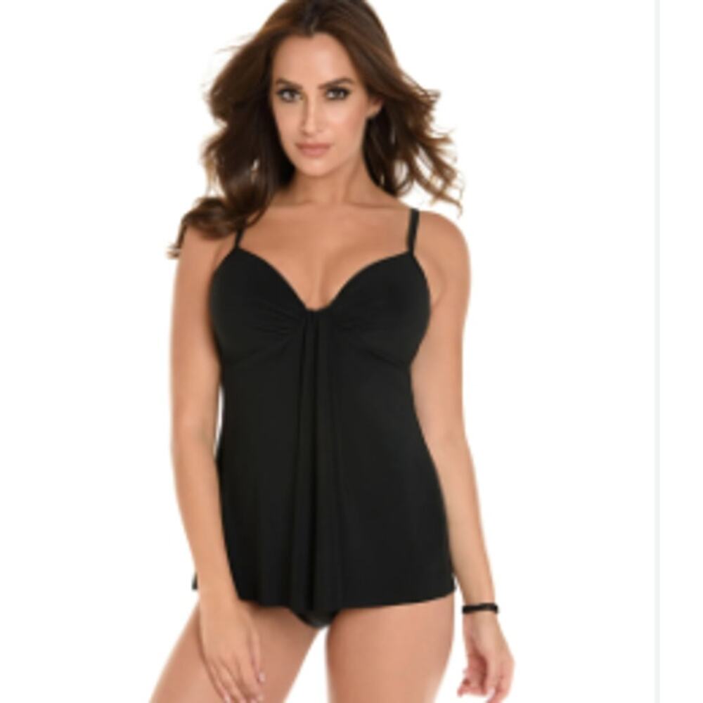 NEW Miraclesuit 10 Rock Solid Marina Tankini Swimsuit Black Classic Coastal